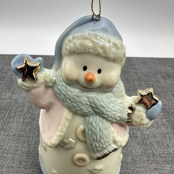 Formalities Ceramic Snowman Bell Ornament Dangling Feet Gold Stars Christmas - Picture 11 of 11